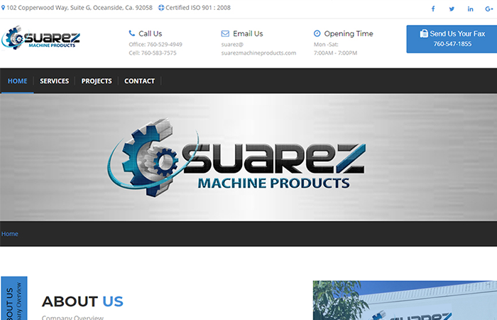 Image of Suarez Machine Products Home Page